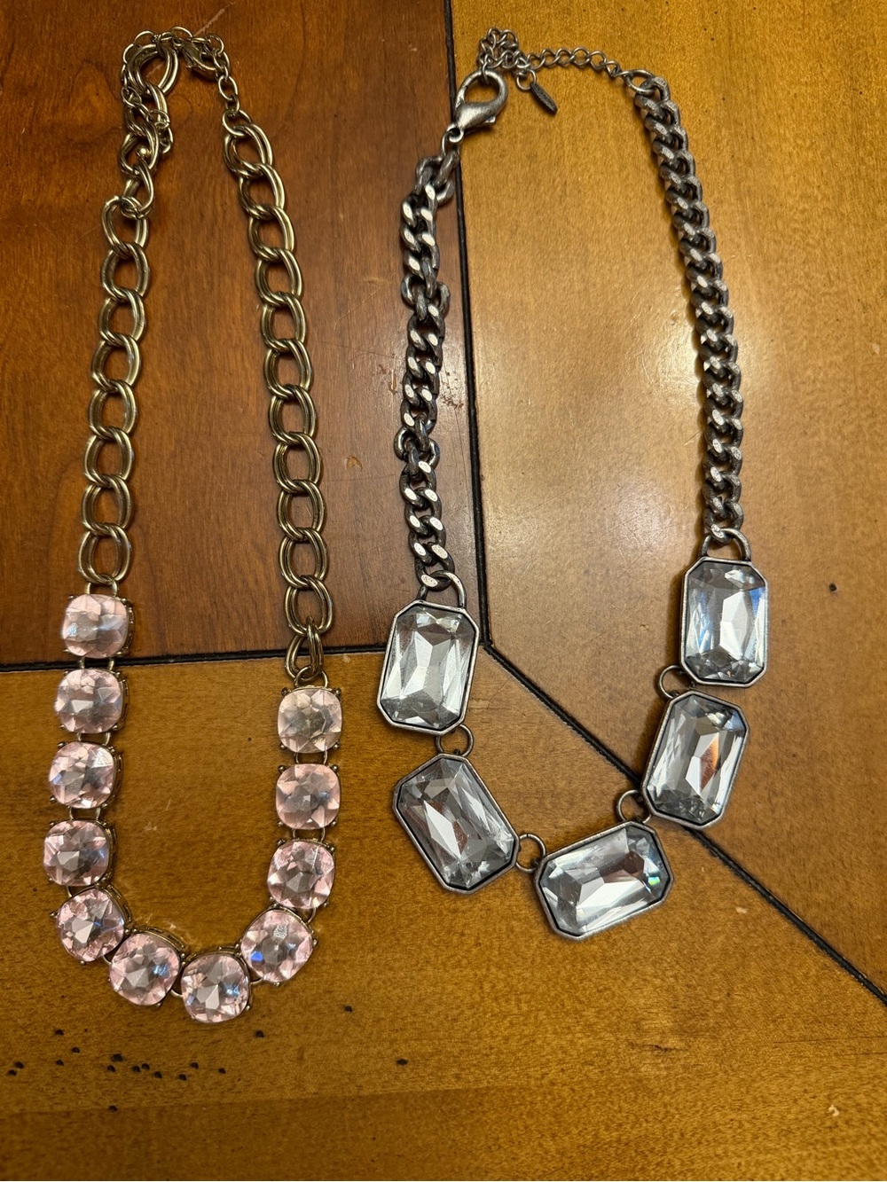 Elegant Pink Crystal Statement Necklace & Clear Crystal Necklace - Picture 9 of 9